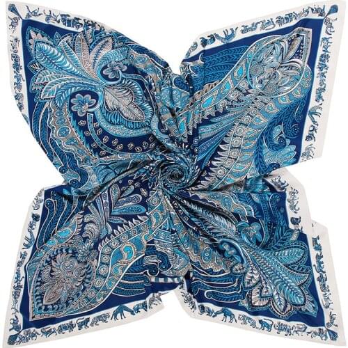 100% Head Silk Scarf Shawl Women Fashion Hijab Foulard Design Print Large Square Scarves Wraps Luxury Soft Soomth Touching 130CM