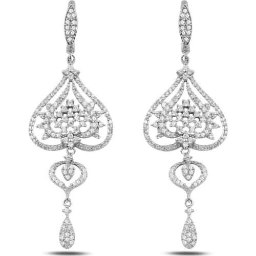 Silverlina Silver Zircon Stone Dangle Earrings