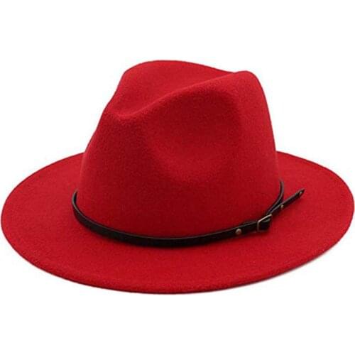 Vintage Solid Color Felt Wide Brim Bowler Fedora Hat Winter Floppy Women Cap