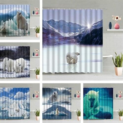 Polar Bear Glacier Shower Curtain Iceberg Sunshine Scenery Animal Bathroom Waterproof Wall Hanging Curtains Screen Home Decor