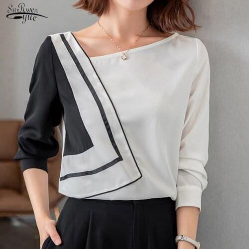 Autumn Stitching Silk O-neck Superior Lady Top Loose Long Sleeve Pure Casual Blouse Women Elegant Solid Shirt Blusa Mujer 16435