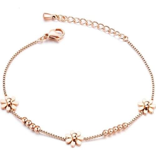 Flower Daisy Women Bracelet Adjustable Chain Link Bangle Wrist Rose Gold Silver Color Charm Chic Trendy Jewelry Friends Gift