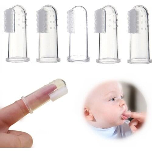 5pcs/lot Transparent Baby Finger Toothbrush Safety Silicone Infant Training Tooth Brush Clear Massage for newborn Oral Care