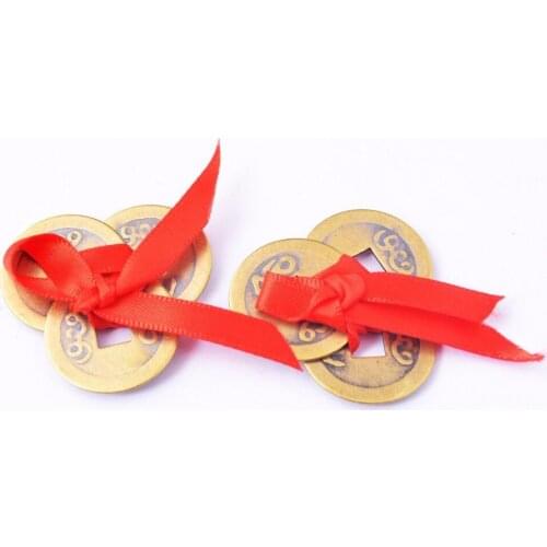 2PCS Auspicious Feng Shui Three Coins Tied In Ribbon Y1115