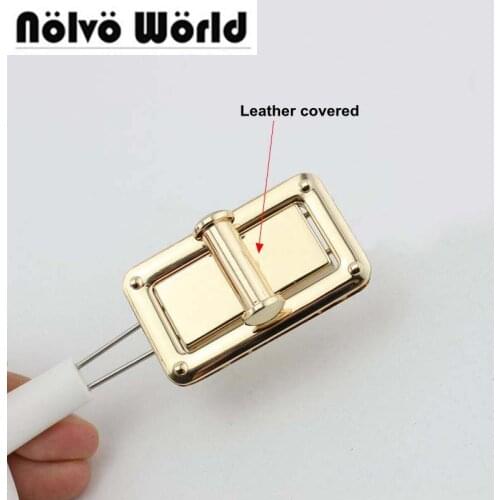 20sets 55*33mm high quality zinc alloy light gold metal clasp lock accessories for handbag metal clip Leather covered Lock