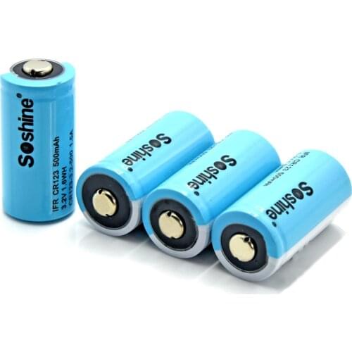 4 pieces Soshine 500mAh RCR123 battery Rechargeable LiFePO4 16340 Battery with protective box