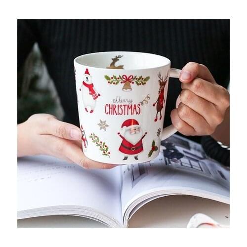 500ml Christmas Cute Ceramic Breakfast Cup Large Capacity Coffee Mug Santa Claus Water Cup Beautiful Gift Free Shipping