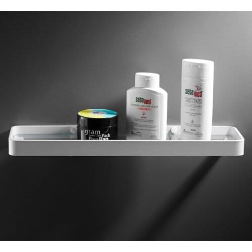 Bathroom Shelf Aluminium & Glass Shower Shampoo Soap Cosmetic Kitchen Corner Holder Single Tier Bath Accessories Nail Punched