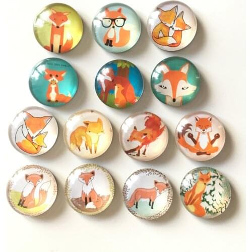 Free shipping (14pcs/lot)Various Fox Round Crystal Glass fridge magnet Cartoon animal message sticker Kitchen home Decoration