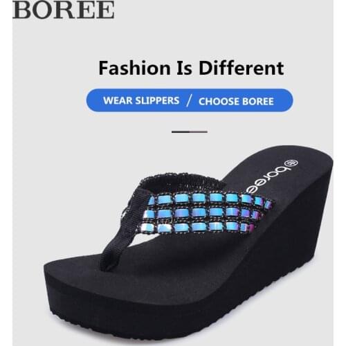 BOREE Woman Summer Slippers 2021 Hollow Out Breathable Beach Slipper Flip Flops EVA Non-slip Wedges Platform Slides Sandals