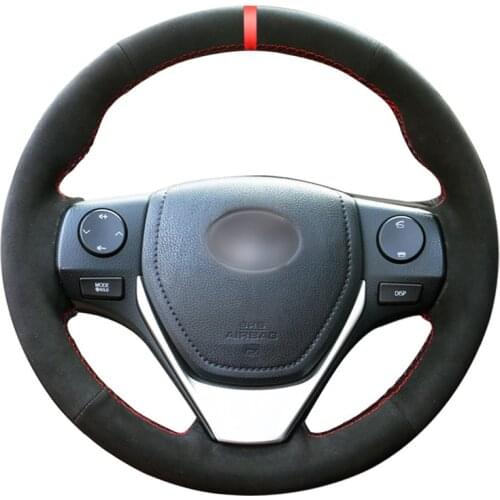 Black Suede Red Marker Soft Car Steering Wheel Cover for Toyota RAV4 Corolla Auris 2012-2019 Isis Corolla iM Scion iM 2015-2016
