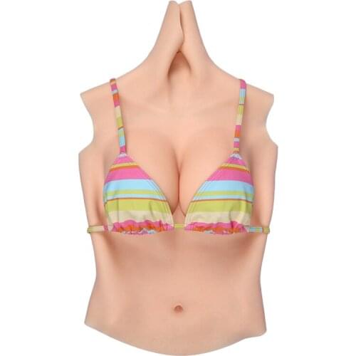 D CUP Half Bodysuit High Collar Neck Fake Artificial Boobs Realistic Silicone Breast Forms Crossdresser Shemale Drag Queen 4G