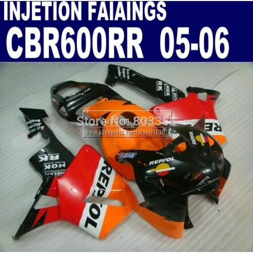 Cheap Injection motorcycle parts for Honda orange repsol CBR600RR fairing kit CBR 600RR 2005 2006 CBR 600 RR 05 06 fairings kit