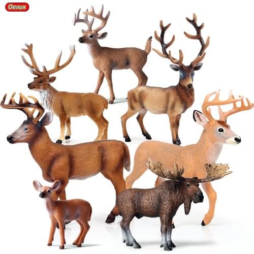 Oenux Forest Deer Animals Simulation Wild White-Tailed Elk Action Figures Moose Figurines Model Decoration Toy Kids Xmas Gift