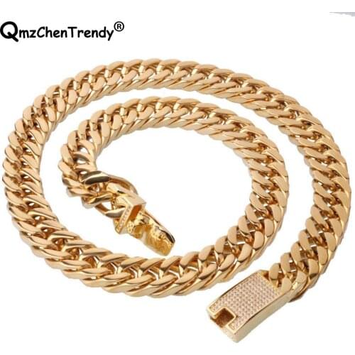 Hip Hop Miami CZ Cuban Chain Men Necklace Stainless Steel Bling Iced Out Big Chunky Punk Hiphop Necklaces Wholesale
