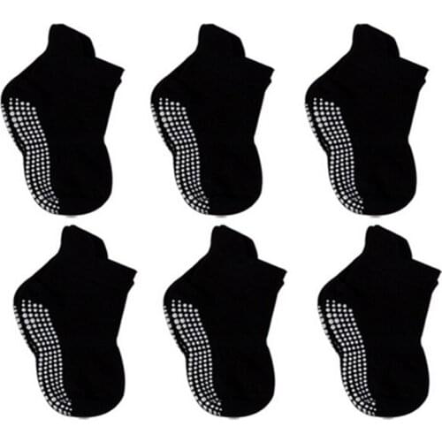 6 Pairs/lot 0 to 6 Yrs Cotton Childrens Anti-slip Boat Socks Low Cut Floor Sock For Kid With Rubber Grips Four Season