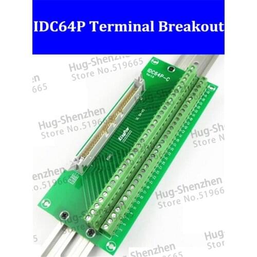 IDC64P IDC 64 Pin Male Connector to 64P Terminal Block Breakout Board Adapter PLC Relay Terminals DIN Rail Mounting--1pcs/lot