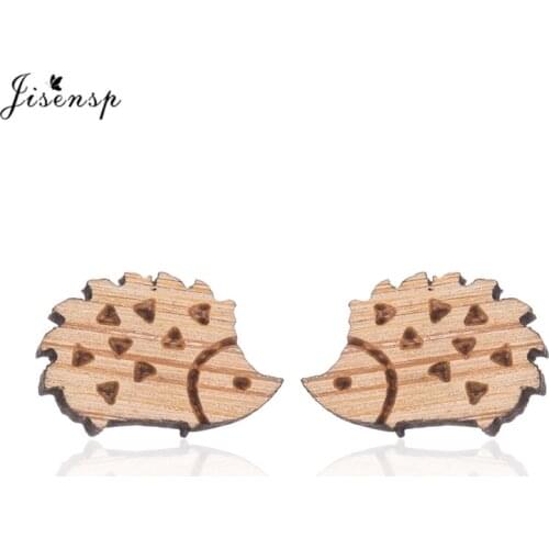 Jisensp Lovely Hedgehog Women Earrings Female Cute Animal Wooden Earrings Jewelry Studs for Girls Birthday Gifts