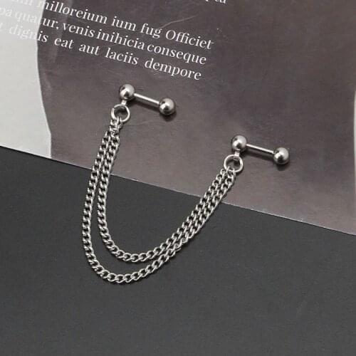 1Pc Punk Ball Stud Cartilage Ear Cuff Wrap Double Chain Piercing Earring Unisex F3MF