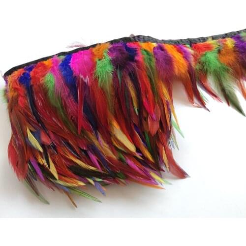 Beautiful 50 Meters 8-12 CM Mixed Color Natural Chicken Feathers Cloth Belt DIY Clothing Stage Performances Decoration