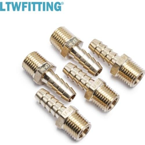 LTWFITTING Lead Free Brass Barbed Fitting Coupler / Connector 5/16" Hose Barb x 1/4" Male NPT Fuel Gas