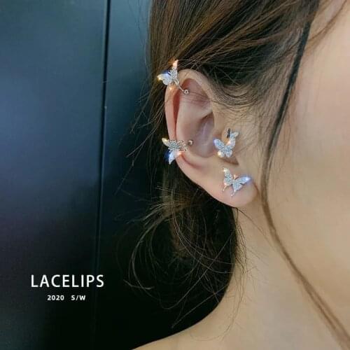 S925 silver diamond small butterfly earrings childrens ear bone clip female ear clip fashion cute simple earrings