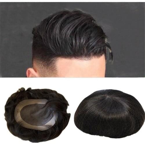 Mens Natural Hair Wig Full PU Man Remy Human Hair Transparent Toupee Hair Replacement System