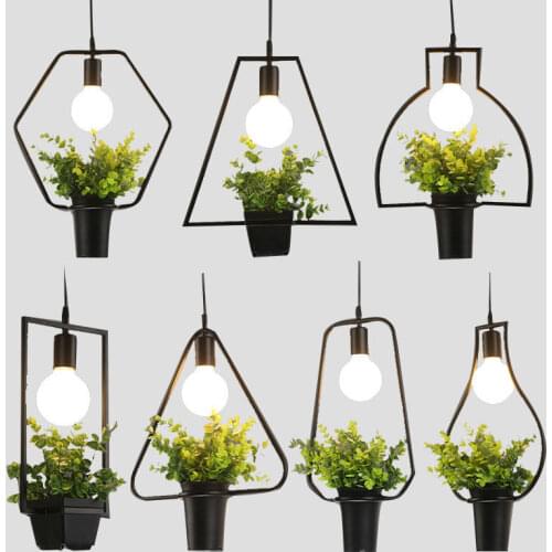 Countryside style plant pot pendant light Square round shape wrought iron droplight restaurant cafe bar garden deco hanging lamp