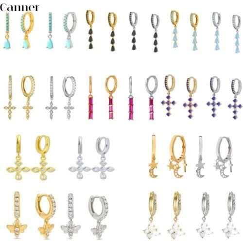 CANNER 2pair/1set Zircon Pendant Hoop Earrings Geometric Cross Huggies Earrings For Women Fine Jewelry 2021 aretes pendientes