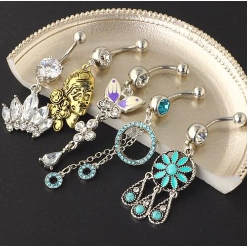 MIx Style Surgical Steel Piercings 14G Navel Piercings Belly Button Piercing Dangle Earrings Belly Bar Sexy Body Jewelry