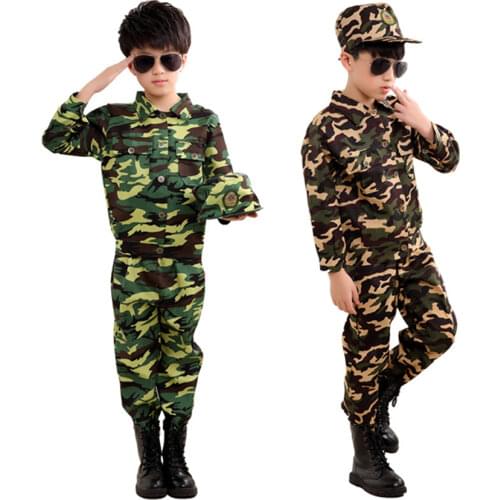 Special Forces Kids Clothing Army Military Scouting Uniform Se Camouflage Coat+Pants+Hat Training Performance Costumes 100-180CM