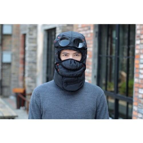 Thermal Winter Trapper Hat with Glasses Autumn Winter Cycling Windproof Outdoor Cap Unisex