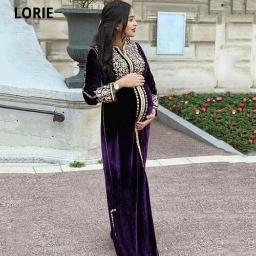LORIE Purple Moroccan Caftan Pregnant Evening Dresses Formal Dubai Lace Appliques Caftan Arabic Party Gowns Long Floor Length