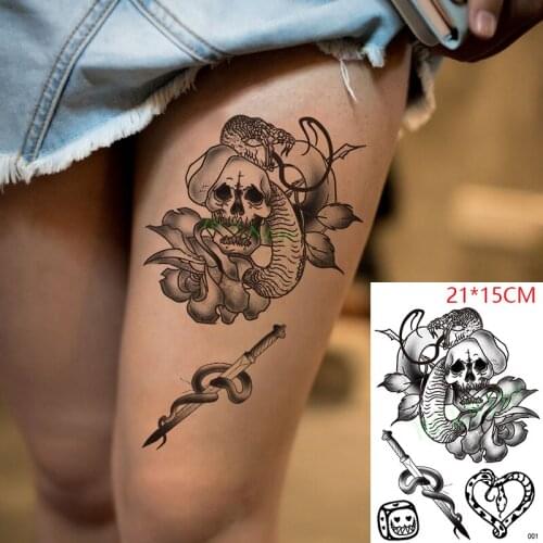 Waterproof Temporary Tattoo Sticker Skull Snake Sword Flower Fake Tatto Flash Arm Tatoo Leg Body Art for Women Men