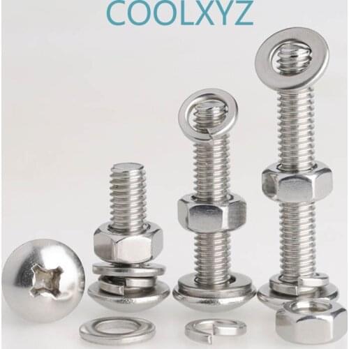 M2M2.5M3M4M5M6M8M5M6M8 stainless steel 304 large flat head cross screw nut gasket 5PCS