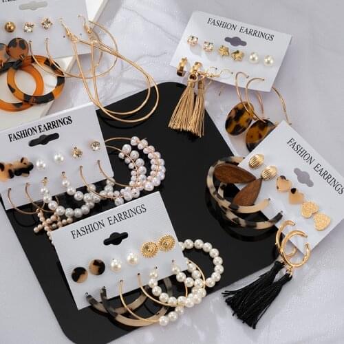 X&P New Fashion Pearl Hoop Earrings Set For Women Tassel Geometirc Gold Metal Circle Hoop Earrings 2021 Trend Jewelry Gift