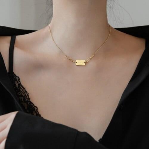 YUN RUO Not Fade Vintage Gold Color Paintings Square Pendant Necklace Woman Jewelry Fashion Titanium Stainless Steel Accessory