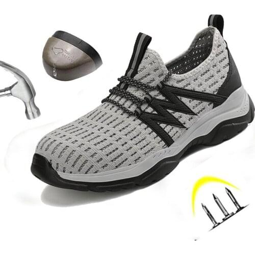 Safety Shoes Men Breathable Mesh Lace Up Rubber Sole Steel Toe Non-smashing Puncture-resistant Indestructible Tooling Work Boots