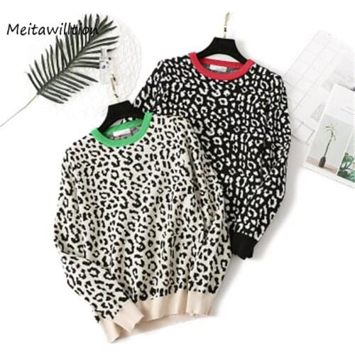 Autumn Womens Sweatshirt Casual Loose Leopard Print Pullover Sweatshirts 2020 Female Contrast Color Long Sleeve O-Neck Tops