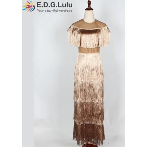 EDGLuLu new arrival vintage elegant sexy party club wear beach fairy sundress runway women summer dress 2019 tassel long dress
