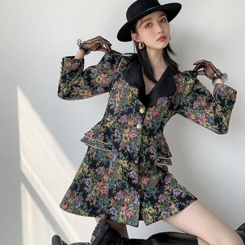 2021 vintage Spring Floral Dress New Design Sense Splicing Dress Womens High Waist Slim Fashion Versatile Printed Dresses
