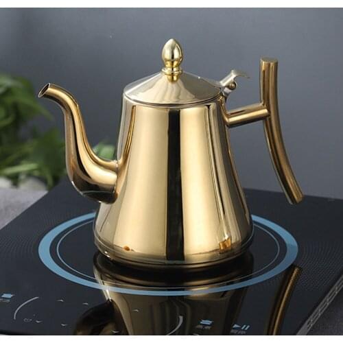 1000/1500ml Thick Stainless Steel Teapot Golden Silver Tea pot with Infuser Coffee Pot Induction Cooker Tea Kettle Water Kettle