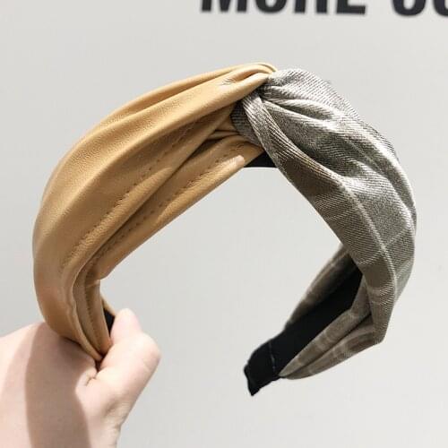 2021 New Arrival Leather Fabric Cross Knot Headbands Lattice Pattern PU Hair Hoop Headwear Korea Style Diadema De Mujer