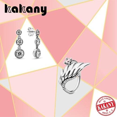 2021 New 100% S925 Sterling Silver Eternal Elegance Drop Earrings Angel Wing Ring Original Diy Jewelry Suitable For Women