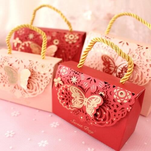 50pcs pink Paper Packaging Box For Candy blue Gift Box Packing Bag Wedding Thanks You Box with Handle