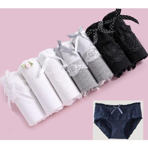 7Pcs Panties Womens Underwear Sexy Panties Girls Cotton Briefs Lingeries Cueca Calcinhas Lace Shorts Underpants Panty Ladies