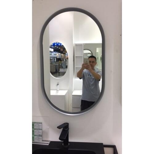 850X550mm Bathroom Oval Mirror Simple Solid Surface Stone Vanity Cabinet Grey Corian frame Mirror 003