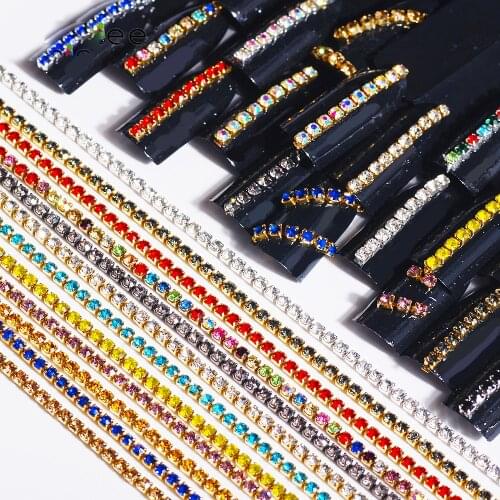 20CM Nail Chains 3D Nails Art Charm Jewelry Making Findings DIY Manicure Ornament Decor Flat Shape Shining Rhinestone Design