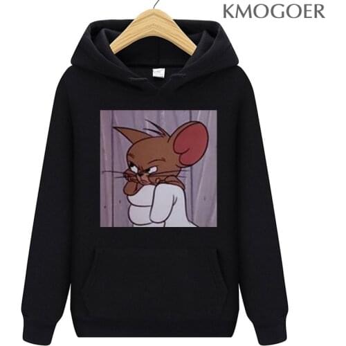 Black&Blue&Grey Harajuku Hoodies for Girls Cat Mouse Hooded Winter Tops Women Hoodies Kawaii Tops Womens Sweatshirt Long-sleeve