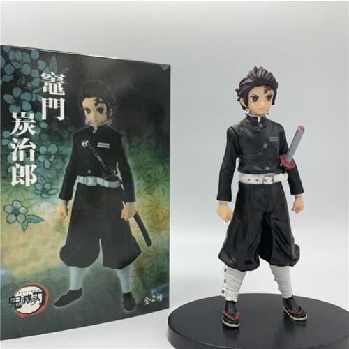 Demon Slayer Kimetsu no Yaiba Tanjirou Nezuko Standing Black Uniform PVC Action Figure Tanjirou Nezuko Model 15cm